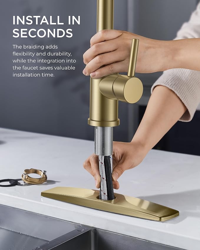 FORIOUS Gold Kitchen Faucet with Pull Down Sprayer, Bar High Arc Single Handle Traditional 3 Modes Stainless Steel Faucet for Kitchen Sink Farmhouse RV Laundry Camper