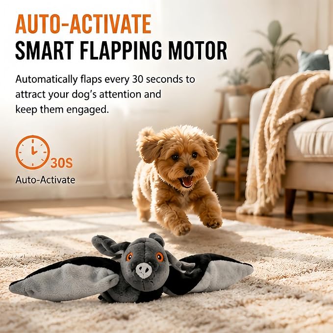 Flying Bat Toy for Dogs & Cats, Flapping Wings Interactive Pet Toy，3 | Flapping bat toy with chirping engages cats and dogs, mimics real flying motion. Cute interactive pet teaser