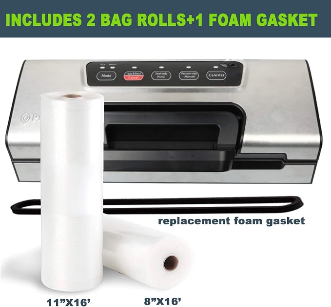 Potane Precision Vacuum Machine,Pro Food Sealer with Built-in Cutter and Bag Storage(Up to 20 Feet Length), Both Auto Manual Options,2 Modes,Includes 2 Bag Rolls 11”x16’ and 8”x16’,Compact Design