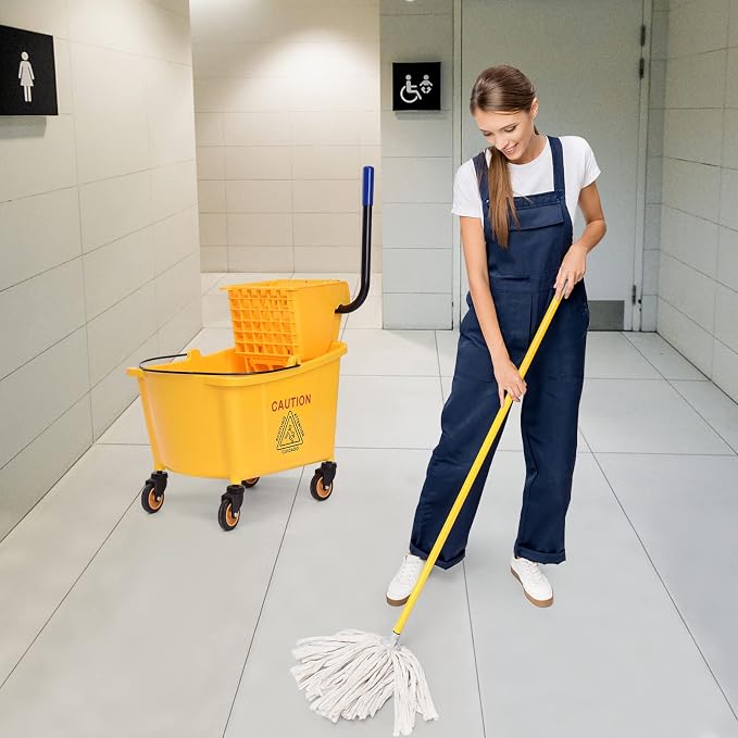 ARLIME Commercial Mop Bucket with Wringer, 35 Quart Capacity Portable Wringer Trolley, Side Press Floor Cleaning Wavebrake w/Handle, Small Mop Bucket on Wheels for Home, Industrial, Yellow | Portable Wringer Trolley, Side Press Floor Cleaning Wavebrake...