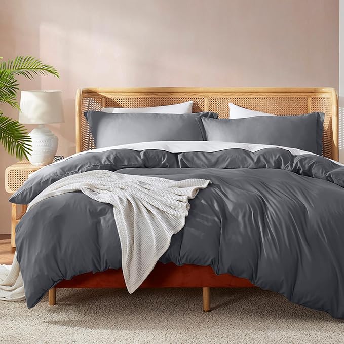 Nestl Twin Duvet Cover Set - Soft Double Brushed Dark Grey Duvet Cover Twin XL, 2 Piece, with Button Closure, 1 Duvet Cover 68x90 inches and 1 Pillow Sham