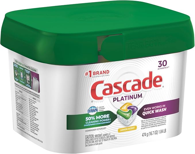 Cascade Platinum Actionpacs Dishwasher Detergent, Lemon Scent, 30 Count