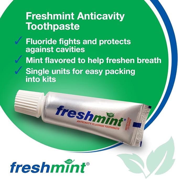 Freshmint 0.6 oz. Anticavity Fluoride Toothpaste, 144 Tubes, Laminated Tube, Tubes do not Have Individual Boxes for Extra Savings, Travel Size