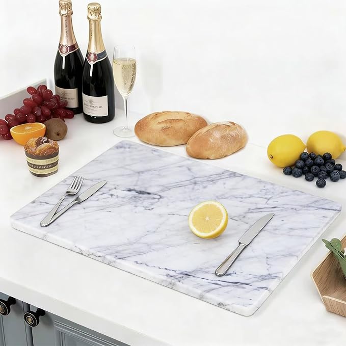 White Carrara Marble Cutting Board for Kitchen, 24 x 20 Inch Extra Large Marble Pastry Slab, Carrara White Stone Cutting Board for Dough Kneading, Baking, Rolling, Cheese