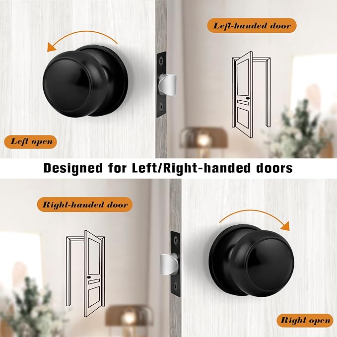 Probrico Black Interior Door Knobs Passage Doorknobs for Hallway Closet, Keyless, No Locking, 20 Pack