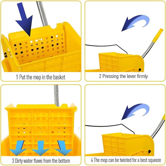 Mop Bucket with Wringer on Wheels, 20 Quart Heavy Duty Side Press Wringer Combo, Commercial Cleaning Cart Mop and Bucket Set for Home Office
