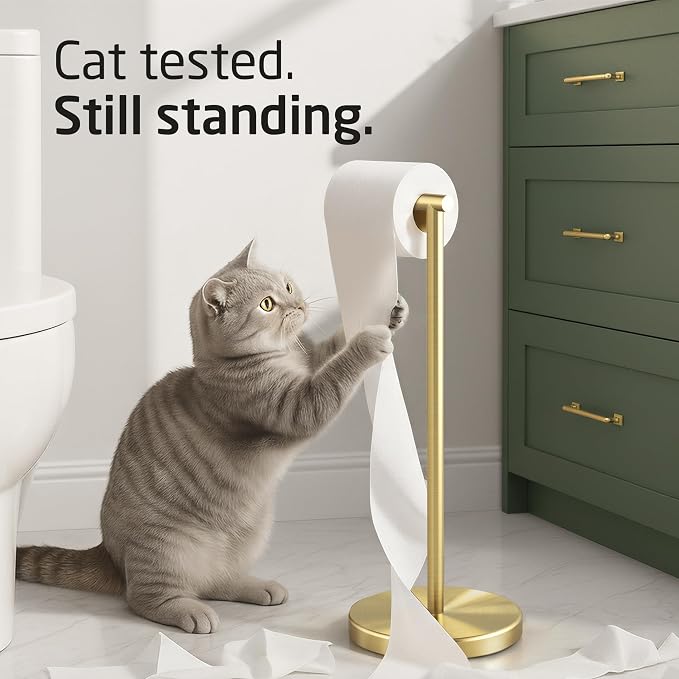 KES Gold Toilet Paper Holder Free Standing SUS 304 Stainless Steel Rustproof Pedestal Lavatory Tissue Roll Holder Floor Stand Modern Brushed Gold Finish, BPH283S1-BZ