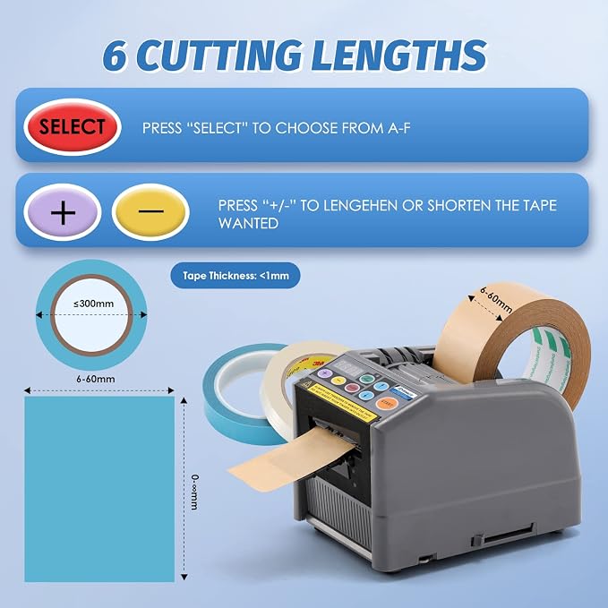 Automatic Tape Dispenser, Electric Ribbon Cutting Machine | Upgraded Silicone Wheel for 6-60mm Width Tape/Ribbon, Max. Cutting Length 999mm, 110V, Unsuitable for Elastic Ribbons