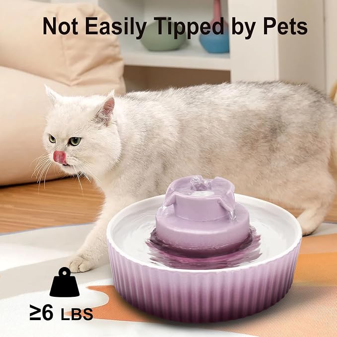 Lawfery Ceramic Cat Water Fountain, 2.1L/71oz Cupcake Pet Fountain | 3 Carbon Filters, 2 Quiet Pumps, Heavy Ceramic Body, and 360° Drinking Area, Drinking Bowl for Indoor Cats and Small Dogs