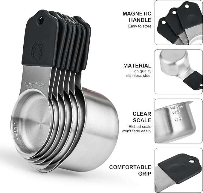 Magnetic Measuring Cups & Spoons Set 15, Stainless Steel Measuring Cups and Spoons Set, Heavy Duty Metal Measuring Cup & Spoon with Leveler & Measure Equivalents for Cooking & Baking