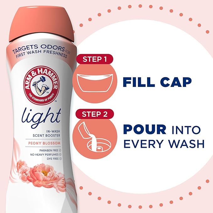 ARM & HAMMER Light In-Wash Scent Booster,No Heavy Perfumes,No Dyes,No-Parabens,Peony Blossom Scent,24 Oz,(Pack of 6)
