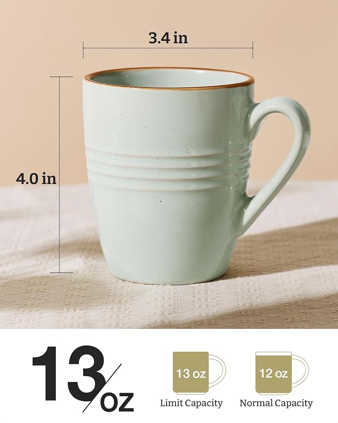famiware Jupiter Coffee Mugs Set of 6, 13oz Coffee Mug, Microwave and Dishwasher Safe, Coffee Cups with Handle for Coffee, Tea, Cocoa, Milk, Light Green