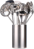 18/10 Stainless Steel Kitchen Utensils Set with Holder for Countertop | 15″ Spatula Spoon Set with Storage Organizer, 12-Pieces, Fork, Tongs, Spatula, Ladle, Skimmer, Turner, Spaghetti, Large Spoon