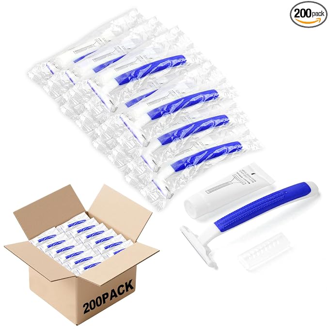 Disposable Razors in Bulk,razors individually wrapped bulk,Twin Blade Razors with Clear Safety Cap and Shaving Cream, Razors For Homeless, Hotel,Air Bnb,Shelter/Homeless/Travel(200 PCS)