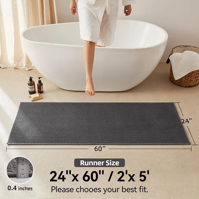 Triohero Bathroom Runner Rug, Long Bath Mat Washable Thin Quick Dry Low Pile Bathroom Runner Rugs 24 x 60 Non Slip, Dark Grey 24"x60"