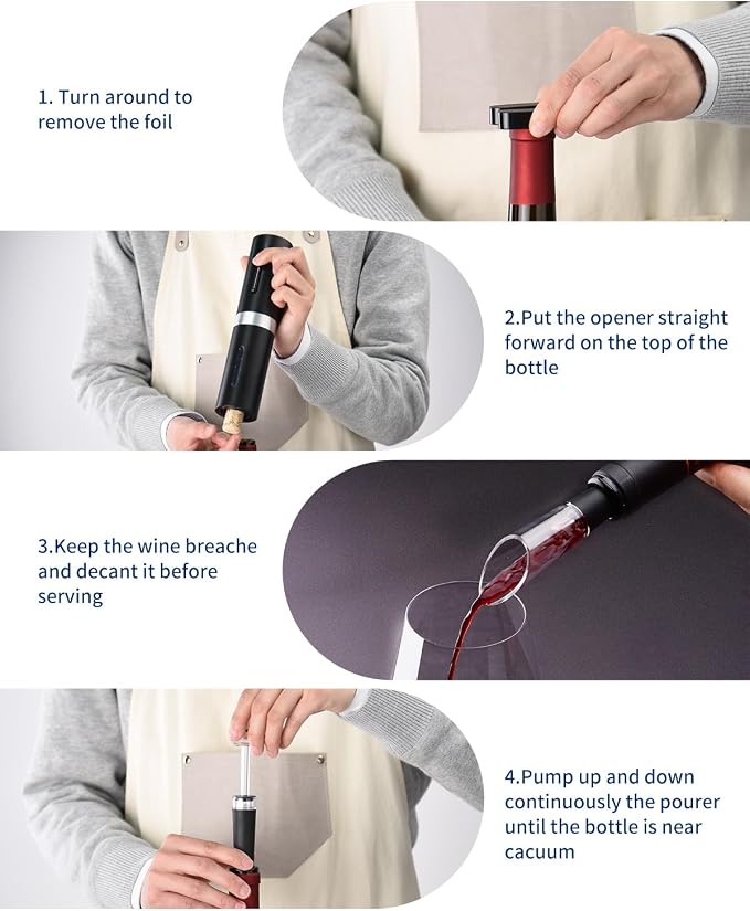 CIRCLE JOY Electric Wine Bottle Opener Set Rechargeable Wine Corkscrew Cordless Wine Set with Charging Base, Foil Cutter, Wine Aerator Pourer and Wine Stopper, Black