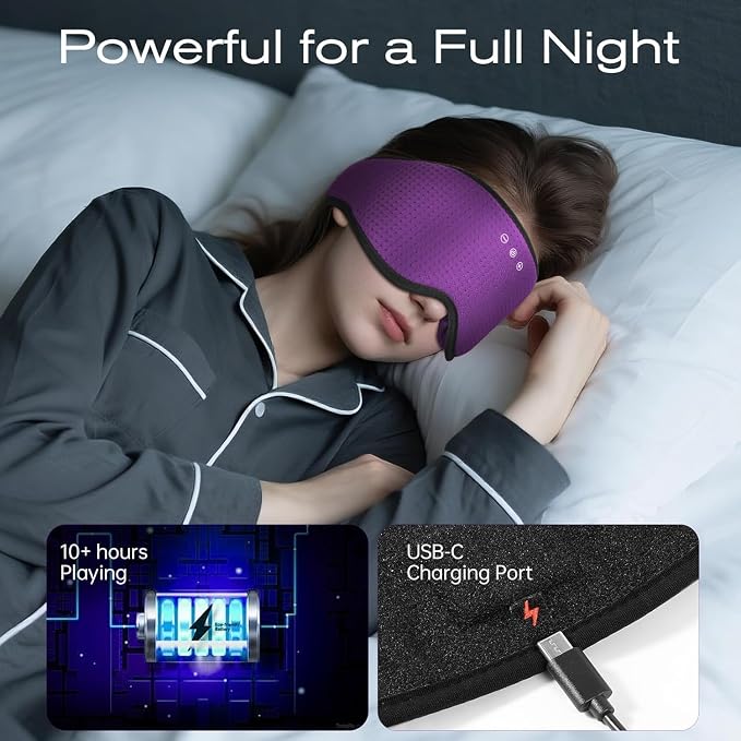Sleep Mask with Bluetooth 5.4 Headphones, Removable 3D Eye Cups, Timing Sleeping Headphones for Side Sleepers, Wireless Music Eye Mask Speakers for Men, Women, Tech Gifts, Purple