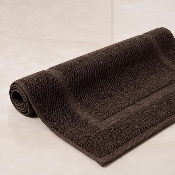 SALBAKOS 2-Piece 100% Turkish Cotton Bath Mat Towel, 20x34 inch, Chocolate | Bathroom Floor Towels, Thick Soft Most Absorbent Quick-Dry Durable Large Size Foot Rug, Premium Hotel Quality Made in Turkey