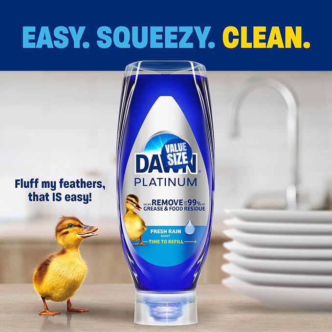 Dawn EZ Squeeze Platinum Liquid Dish Soap, 20.5 Fl Oz (Pack of 3), Lemon Scent, bundled with Heavy Duty Scotch Brite Sponge
