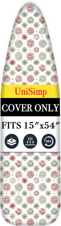 UniSimp Ironing Board Cover and Pad 15"x54" Extra Thick Natural Cotton, Scorch and Stain Resistant Padding, Standard Size Iron Board Cover with Fasteners Heavy Duty Elastic Edge, Heatproof Sunflora