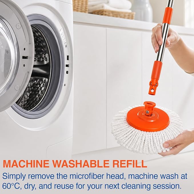 Macromax Force Spin Mop and Bucket Set with 9 Refills– Pedal-Activated Wringer System – 360° Microfiber Mop for Floor Cleaning – Ergonomic Handle – Wet or Dry Use – Hardwood, Tile & Laminate