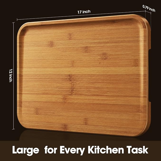 FSC-Certified 17'' x 12'' Deep-Carbonized Bamboo Cutting Board for Kitchen | Wood Chopping Board with Reversible Charcuterie & Juice Groove, Easy-Grip Handles, House Warming Gifts