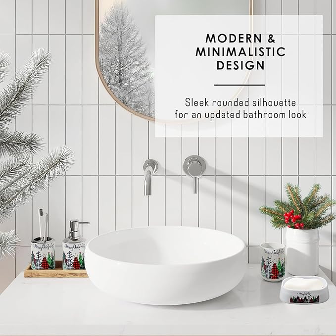 Clara Clark Bathroom Set - Christmas Bathroom Sets with Shower Curtain and Rugs, Xmas Bathroom Accessories Set, 22PC Christmas Shower Curtain Set with Liner, Soap Dispenser, Toilet Brush, & Trash Can