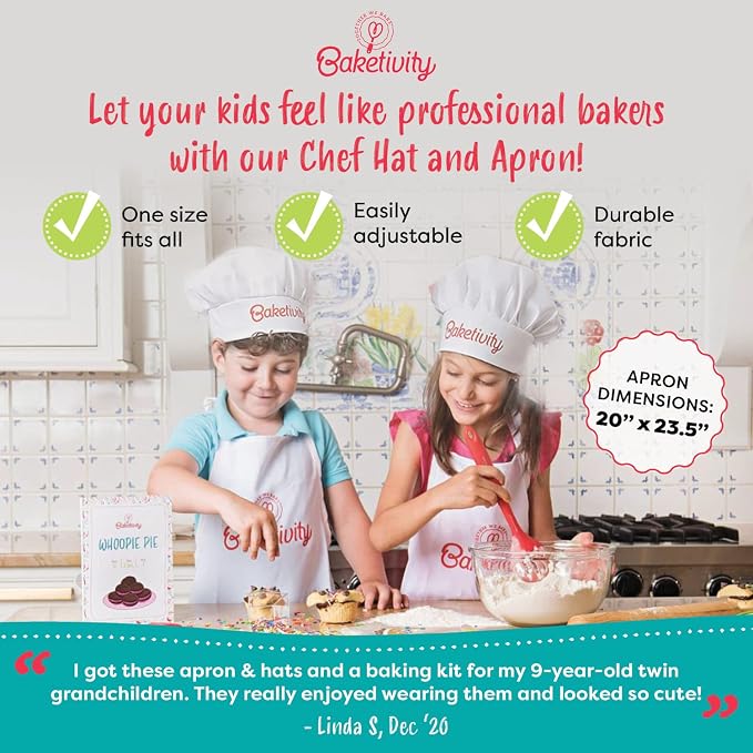 Baketivity 4 in 1 Kids Baking Set Mega Kit - Cake Pop Kit with Stand - Kids Apron and Chef Hat Set - Bake Away Cookbook - Cooking Real Utensils - Baking Gifts for Girls & Boys