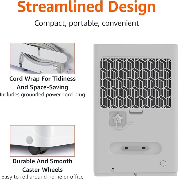 Amazon Basics 50-Pint Large Dehumidifier with Humidity Control, Timer, Auto-Defrost, Overflow Protection, Washable Filter for Rooms up to 4000 SFT, White