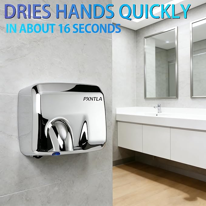 Stainless Steel Hand Dryer, 16 Seconds Fast Dry Hands, 100-130V, 180° Rotatable Air Nozzle, Hand Dryer for Home Bathroom, IPX1 Waterproof & 60s Overheat Protection