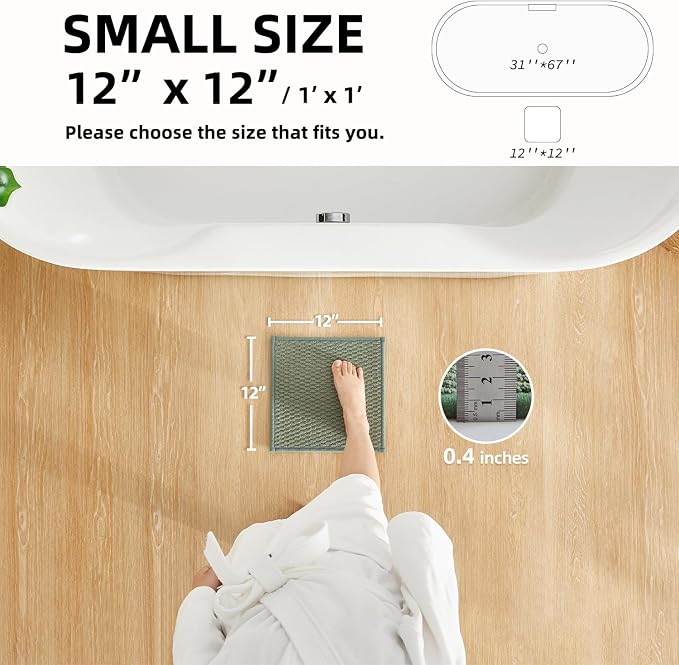 TYUU Small Bathroom Rugs Non Slip Washable Bath Rugs Super Absorbent Bathroom Rug Thin Quick Dry Low Pile Bath Mats, Sage Green 12"x12"