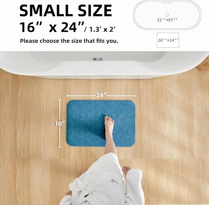 TYUU Bathroom Mat Quick Dry, Bathroom Rugs Non Slip Washable Thin Absorbent Bath Mat Fits Under Door Bathroom Floor Mat Perfect for Bath, Shower, or Sink 16"x24" Denim Blue