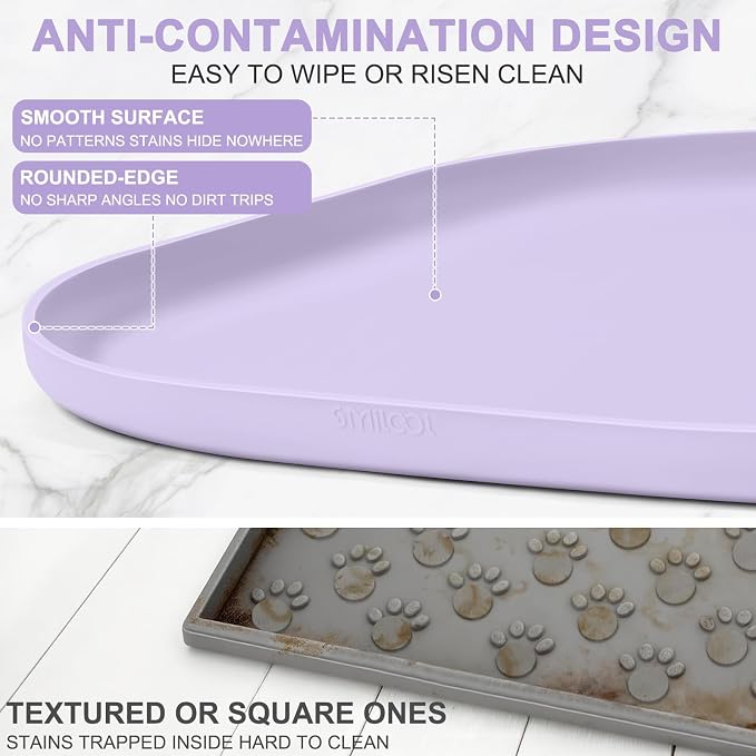 SMILOOL Waterproof Silicone Pet Food Mat with Raised Edge for Dog & Cat | 19" x 12" Non-Slip Pet Feeding Mats with Lip for Food & Water Bowl, Food Grade, Easy Cleaning, Light Purple