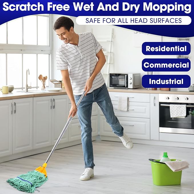 Eccliy 24 Pack Commercial Mop Heads Replacement Heavy Duty 18 oz Loop End Cotton String Wet Mop Refills Washable Absorbent Reusable for Industrial Home Tile Wood Concrete Floor (Green,Blue)