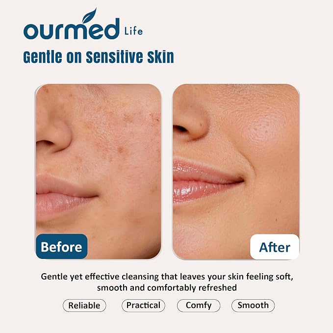 Ourmed Life Disposable Face Towels, 10 x 12 in XL Facial Towels, 50 Count | Clinically Tested, Reduce Redness, Skin Soothing, Sensitive Skin friendly, Biodegradable, Skincare, Women Cleansing,Absorbent