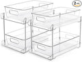 Vtopmart 2 Tier Bathroom Storage Organizer, 2 Pack Clear Under Sink Organizers Vanity Counter Container, Cabinet Drawers Bins, Pull-Out Organization with Track for Pantry, Kitchen