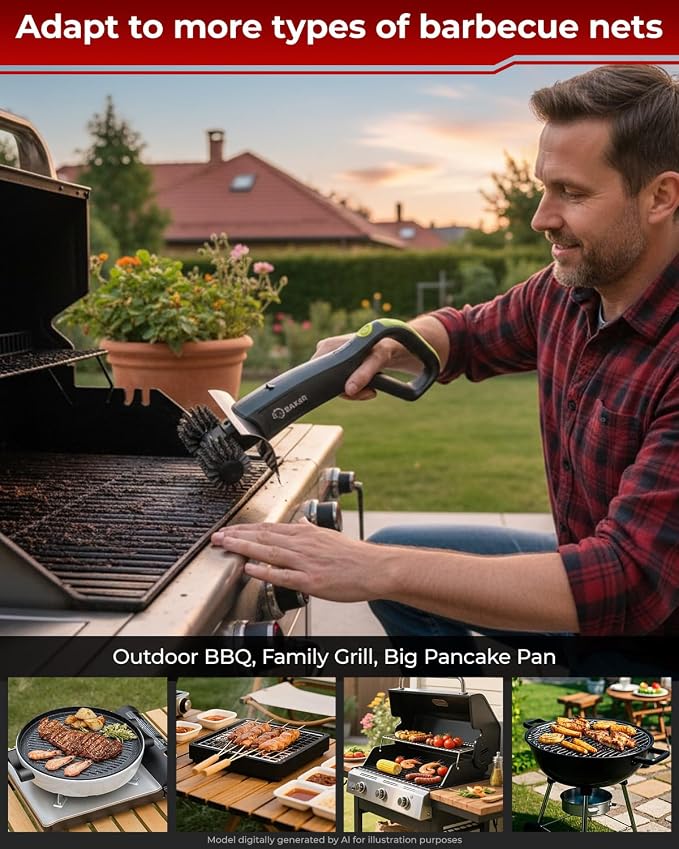 Saker Electric Grill Brush with 450 RPM & LED Light | Tangle-Free Grill Cleaning Brush with Durable Roller | Complete 8-Piece Brush & Scouring Pad Kit | Ideal Grilling Gift for Dad