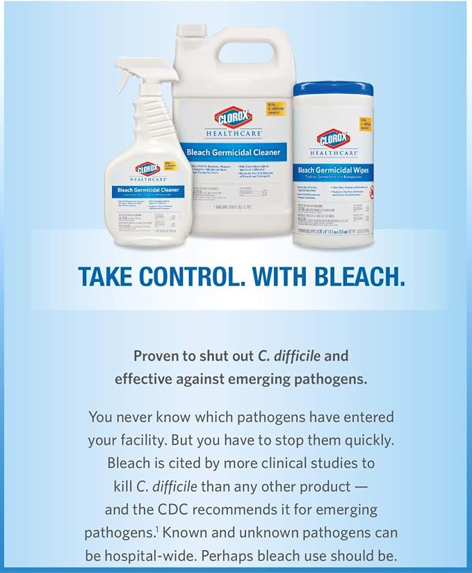Clorox Healthcare Bleach Germicidal Wipes, 6" x 5", 150 Count Canister (Package May Vary)