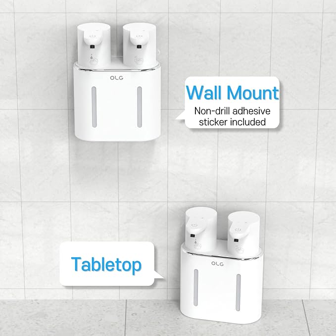 OLG Touchless Soap Dispenser - Automatic Hand - Dual Tank - 27 fl oz - Dish Detergent - Kitchen Bathroom - Foam and Liquid