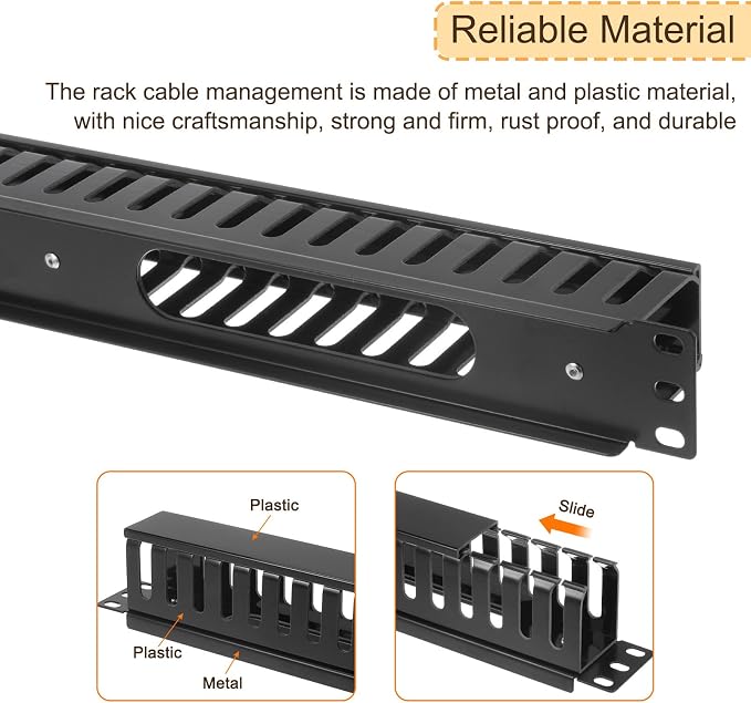 PATIKIL 1U 19 Inch Cable Manager, 4 Pack 24 Slot Horizontal Rack Mount Wire Management Metal Finger Duct Wire Organizer for Network Cabinet, Black