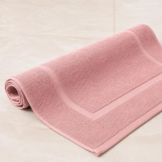 SALBAKOS 2-Piece 100% Turkish Cotton Bath Mat Towel, 20x34 inch, Rose | Bathroom Floor Towels, Thick Soft Most Absorbent Quick-Dry Durable Large Size Foot Rug, Premium Hotel Quality Made in Turkey