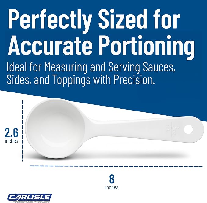 Carlisle FoodService Products Measure Miser Solid Measuring Spoon with Short Handle, 3 Ounces, White (Pack Of 12)