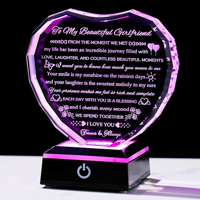 Arikyrist Gifts for Girlfriend with Colorful Base Girlfriend Anniversary Birthday Gifts from Boyfriend Crystal Heart Keepsake to My Girlfriend Romantic I Love You Gifts on Valentine Christmas