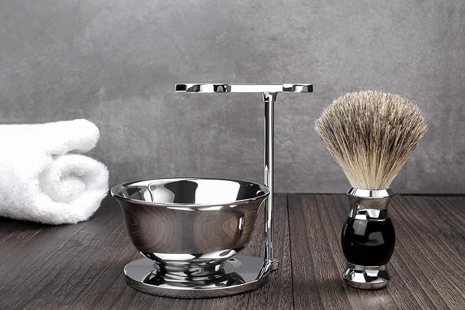 GRUTTI Luxury Shaving Razor & Brush Stand with Soap Bowl, Compatible with Manual & Gillette Razors - Organized Storage
