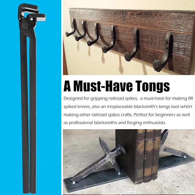 Blacksmith Railroad Spike Tongs for Holding Railroad Spikes RR Spike Head Tongs for making RR spiked knives