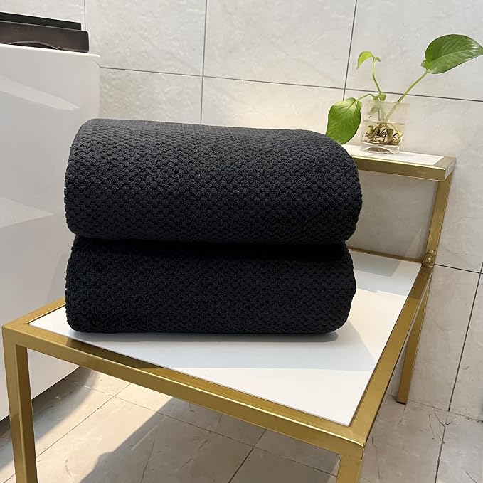 YTYC 39x78 Bath Sheets,Towels for Bathroom,Black,2-Pieces | Extra Large Bath Towels, Super Soft,Highly absorbent,Hanging Loop,Quick Drying,Light Weight,80% Polyester