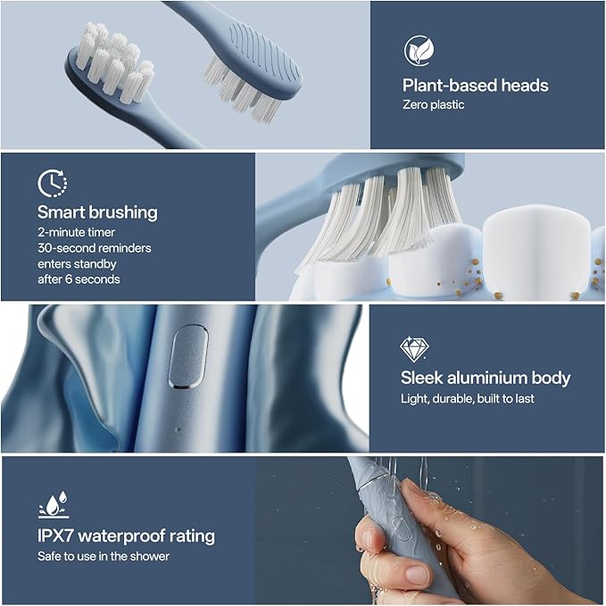 ODAY Sonic Electric Toothbrush for Adults with Wall Mounted Toothbrush Sanitizer Holder and 4 Brush Heads, Smart Timer, Wireless Charging, IPX7 Waterproof, 1 Month+ Battery, Blue