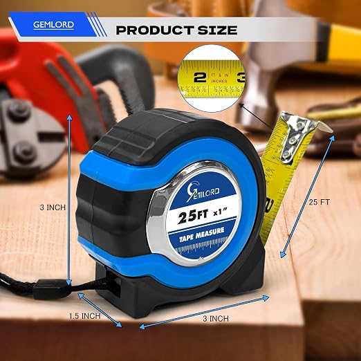 Tape Measure 25 ft, 10 Pack Bulk Tape Measure with Fractions 1/8 Easy Read Measuring Tape Retractable Steel Measuring Tape (25 ft x 1 in)