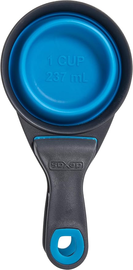 Dexas Popware for Pets Collapsible Klip Scoop, 3-in-1 Pet Food Scoop, Measuring Cup and Bag Clip, 1 Cup Capacity, Pro Blue