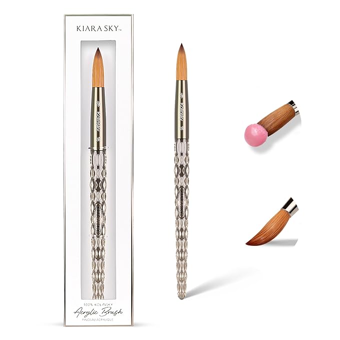 Kiara Sky Kolinsky Acrylic Nail Brush #16 – Pure Kolinsky Sable Hair, Black Crystal Handle, Acetone Resistant, for Acrylic Application, Extensions & 3D Nail Art